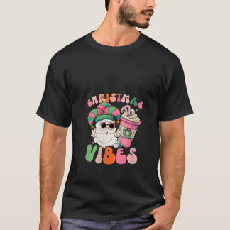 T-shirt Vibes de Noël rose femme Père Noël Elf Casquette c