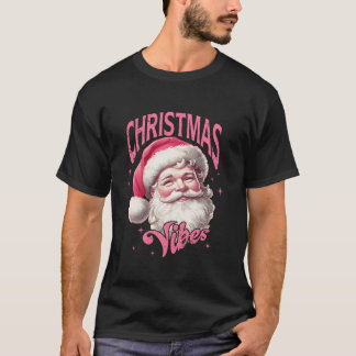 T-shirt Vibes de Noël rose Super rétro Santa Claus Girl