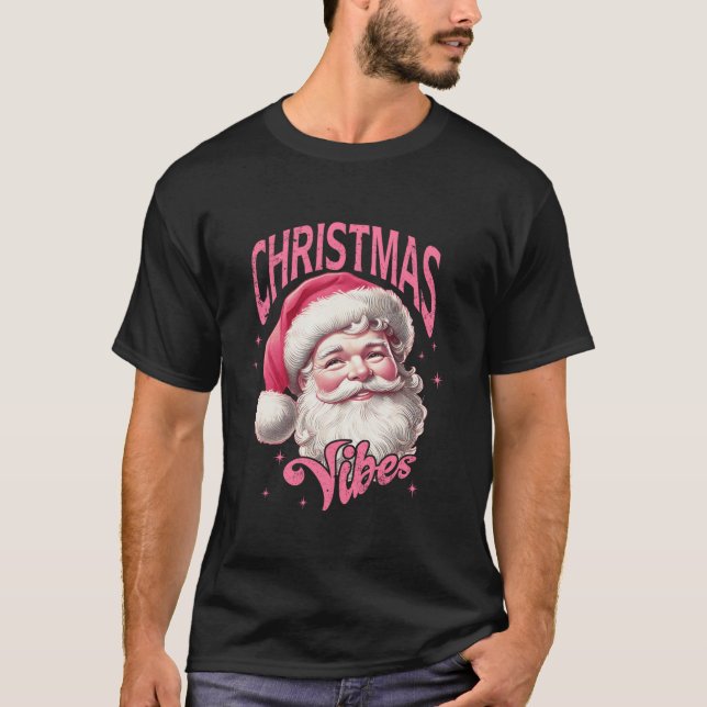 T-shirt Vibes de Noël rose Super rétro Santa Claus Girl (Devant)