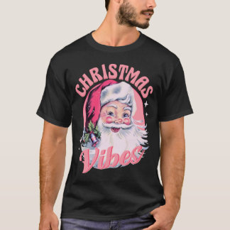 T-shirt Vibes de Noël rose vintage Funny Pink Père Noël
