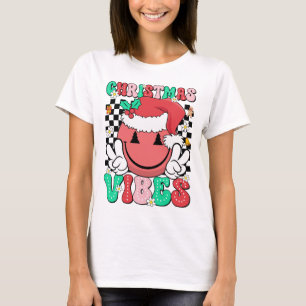 T-shirt Vibes de Noël super Smile Face Santa Hat Noël