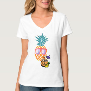 T-shirt Vibes de plage, Ananas avec lunettes de soleil Fem