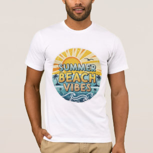 T-shirt Vibes de plage estivale Rétro en détresse Coucher