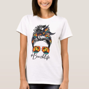 T-shirt Vibes de plage Messy Bun Lunettes de soleil Été Lo