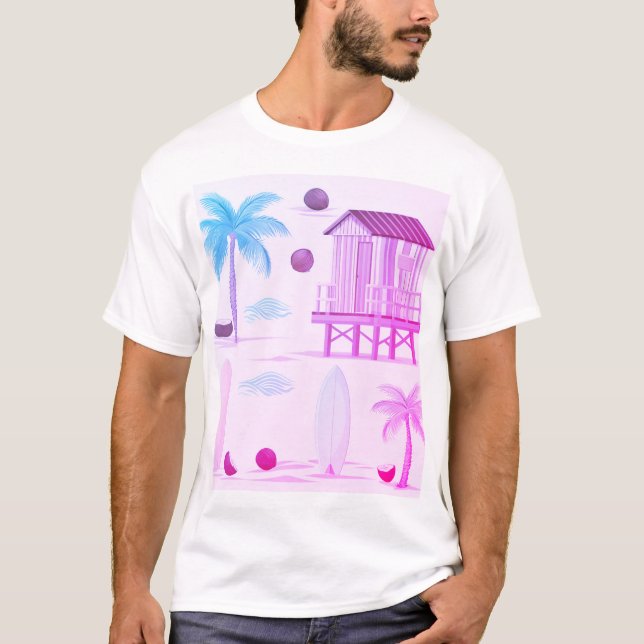 T-shirt Vibes de plage tropicales : planches de surf, palm (Devant)