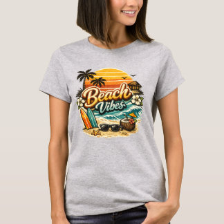 T-shirt Vibes de plage vintage rétro coucher de soleil pla