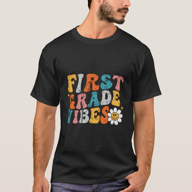 T-shirt Vibes de première année Enseignant scolaire de ret (Devant)