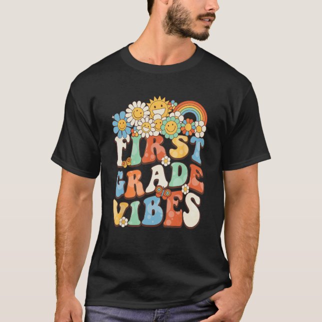 T-shirt Vibes de première année super Retro enseignant Pre (Devant)