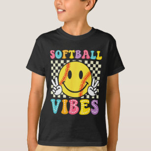 T-shirt Vibes de softball Rétro Groovy journée de match Fi