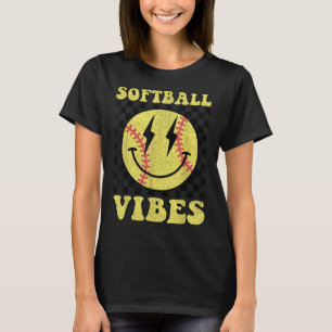 T-shirt Vibes de softball super Sourire Visage Filles Femm