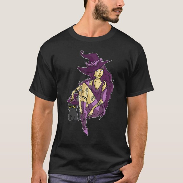 T-shirt Vibes de sorcière d'Halloween Chat noir effrayant  (Devant)