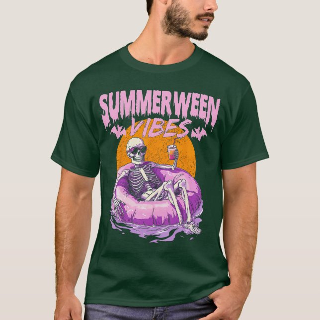 T-shirt Vibes de Summerween Drôle de squelette d'Halloween (Devant)