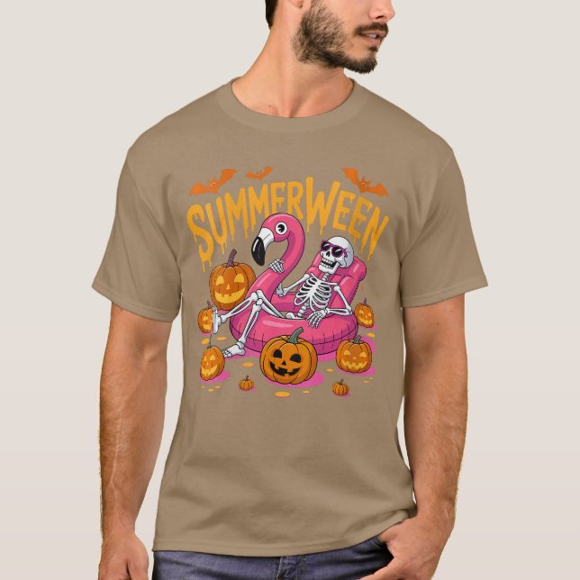 T-shirt Vibes de Summerween pour femmes Squelette Citrouil (Devant)