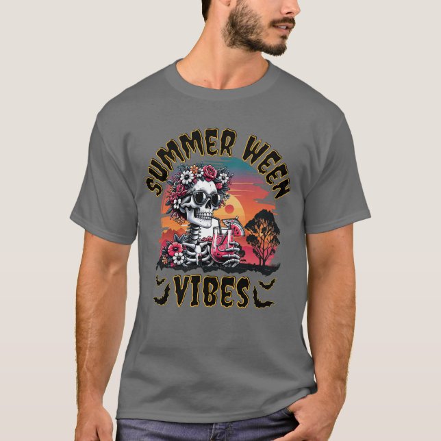T-shirt Vibes de Summerween squelette - Floraison Coucher  (Devant)