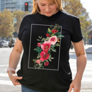 T-shirt Vibes d'été : aquarelle fleurs roses Vintages
