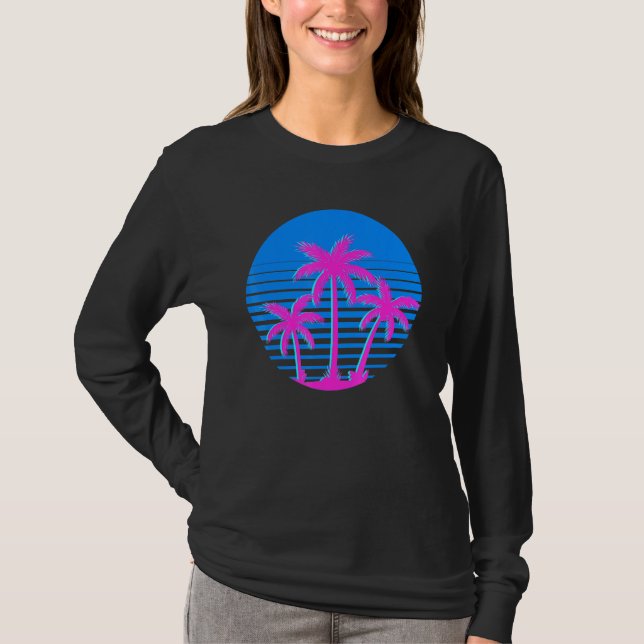 T-shirt Vibes d'été Art Tropical 80s Cocotier Palm Trees V (Devant)