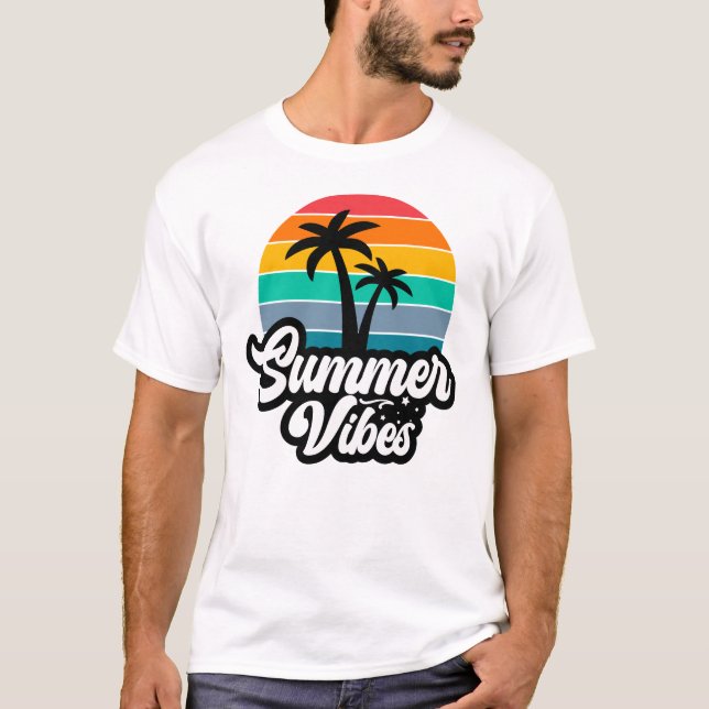 T-shirt Vibes d'été avec design de palmiers (Devant)