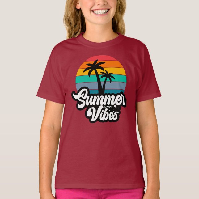 T-shirt Vibes d'été avec design de palmiers (Devant)