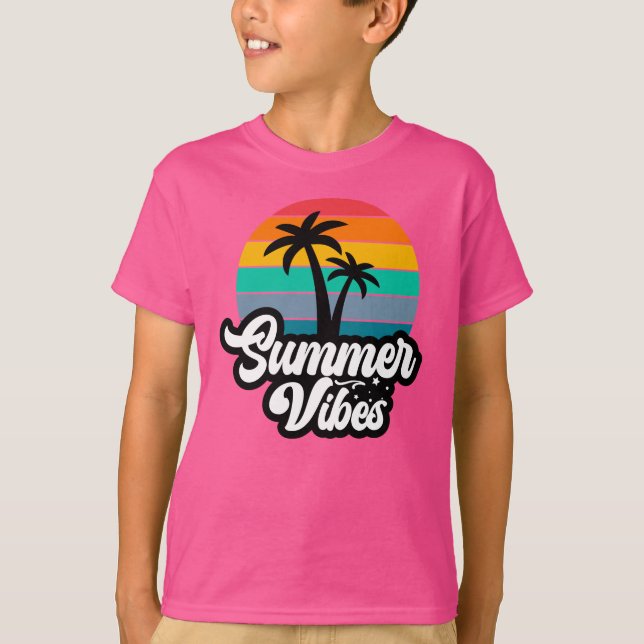 T-shirt Vibes d'été avec design de palmiers (Devant)