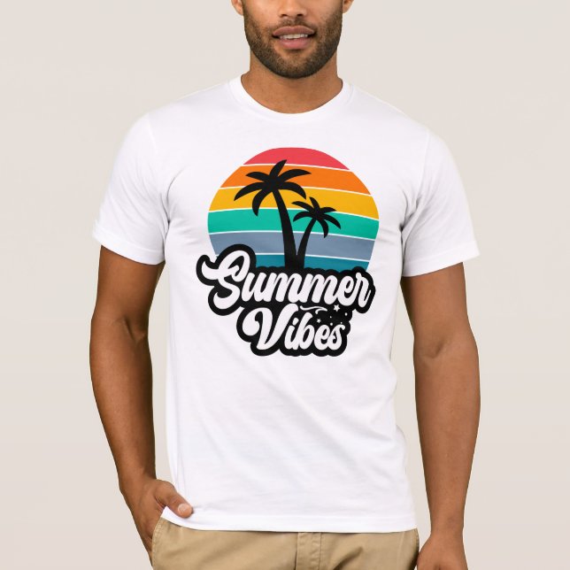T-shirt Vibes d'été avec design de palmiers (Devant)