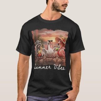 T-shirt Vibes d'été Raton laveur Oie Flamant rose drôle