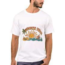 T-shirt 'Vibes d'été rétro Palmier & Soleil'