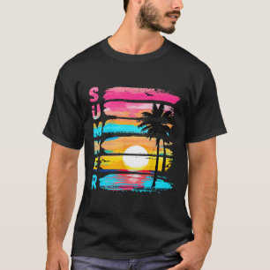 T-shirt Vibes d'été Rétro Plage Coucher de soleil Palmier