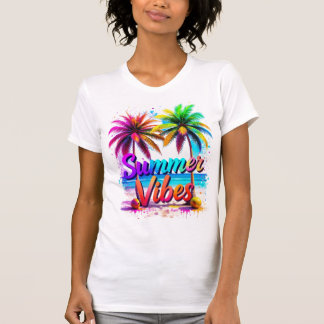 T-shirt Vibes d'été Tropical Rainbow Palm Tree Design