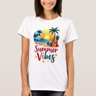 T-shirt Vibes d'été tropicales - coucher de soleil sur la