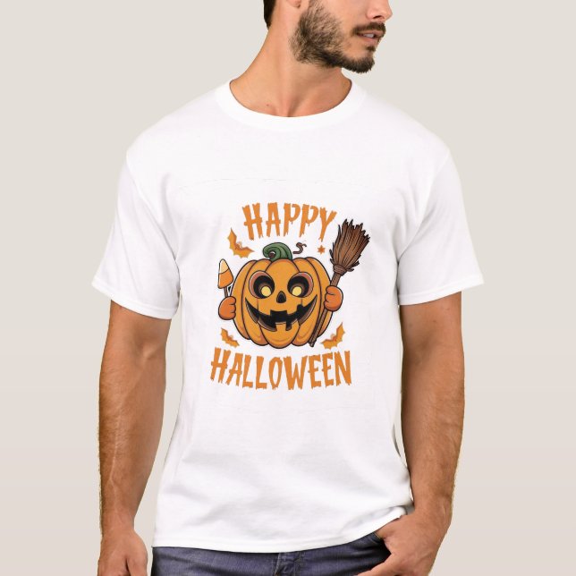 T-shirt Vibes d'Halloween, Balais, Corne de bonbons et Cit (Devant)