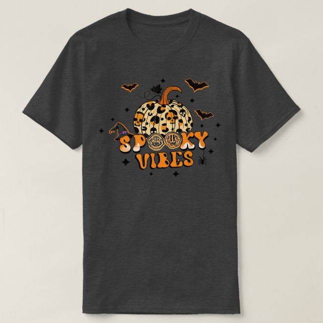 T-shirt Vibes éffrayantes Citrouille d'automne Leopard Cas (Design devant)