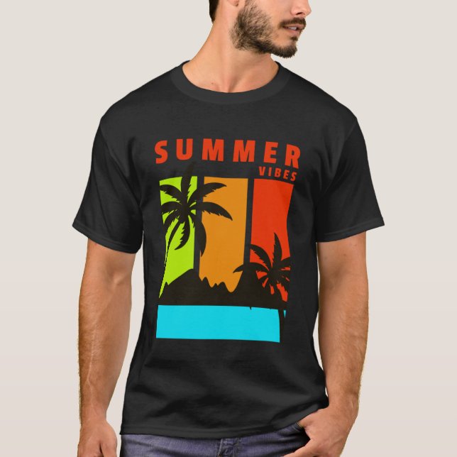 T-shirt Vibes Été Plage Fraîche Palmiers Surf Awesome P (Devant)