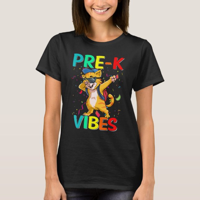 T-shirt Vibes Pré K Chat Retour À L'École (Devant)