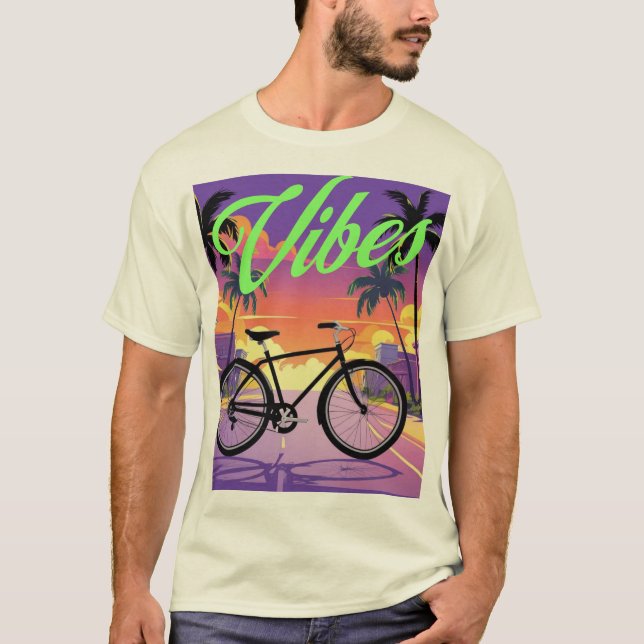 T-shirt "Vibes" Rétro Bicyclette Sunset City (Devant)