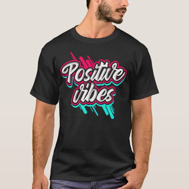 T-shirt Vibes Rétro Positives Écriture Graffiti - Rose & S (Devant)