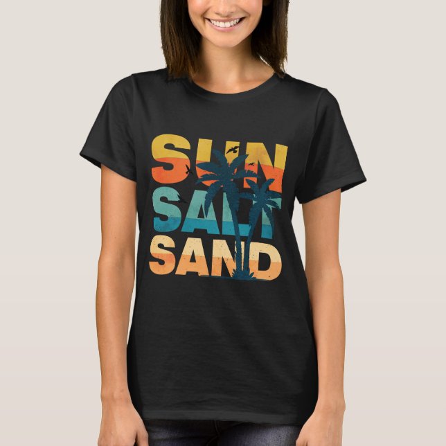 T-shirt Vibes Rétro Soleil Sel Sable Été Plage (Devant)