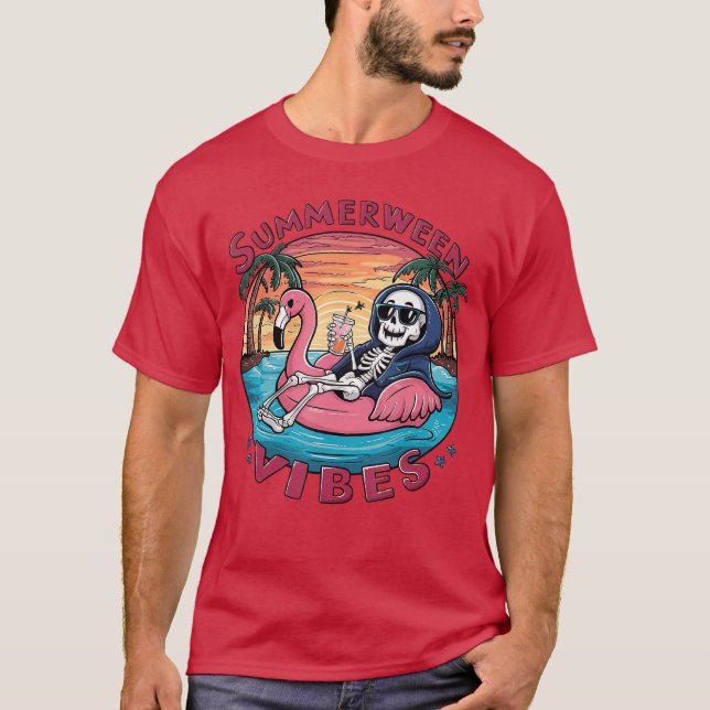T-shirt Vibes Summerween Halloween Été Amusement Flamant S (Devant)