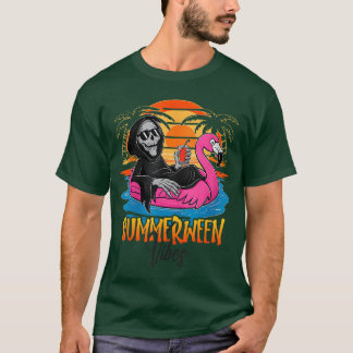 T-shirt Vibes Summerween Squelette Flamant Rose Epouvantab