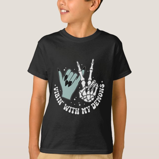 T-shirt Vibin' Avec Mes Démons Skeleton Effrayant Hallowee (Devant)