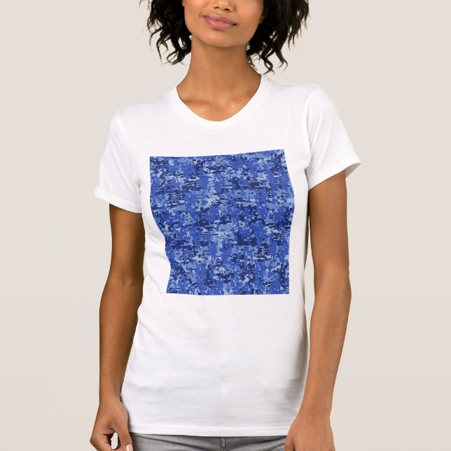 T-shirt Vibrant Camo Camouflage numérique bleu texture (Devant)