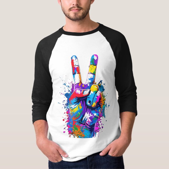 T-shirt Vibrant Colorful Peace Signale Art numérique main (Devant)