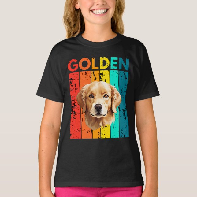 T-shirt Vibrant Golden Retriever Retro Design (Devant)