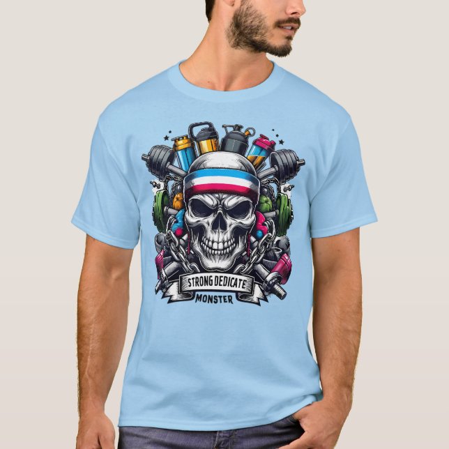 T-shirt Vibrant Gym Monster Motivational Skull Fitness Art (Devant)