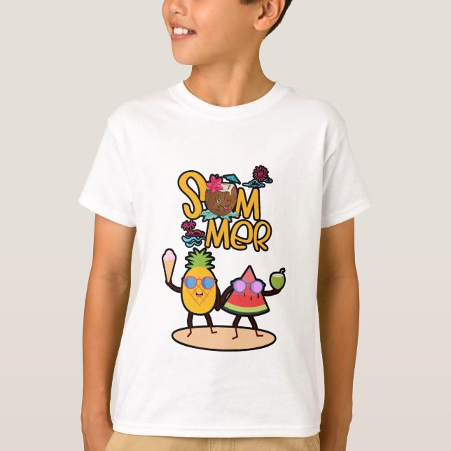 T-shirt Vibrant Hello Summer | Colorful Ocean Animals  (Devant)