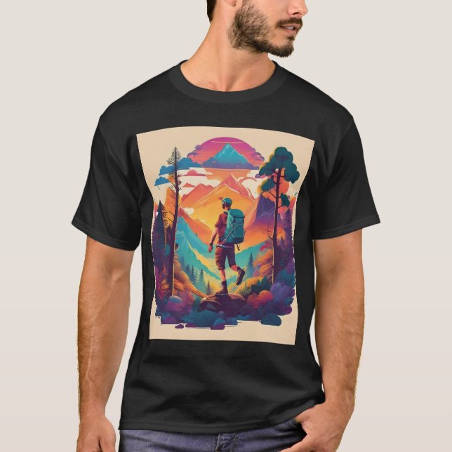 T-shirt Vibrant Hiker in a Sunset Forest  (Devant)