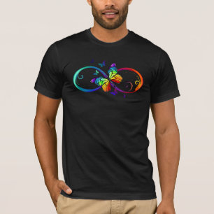 T-shirt Vibrant infinity with rainbow butterfly on black
