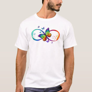 T-shirt Vibrant infinity with rainbow butterfly on black
