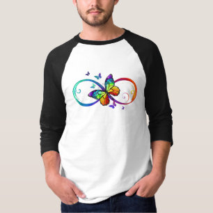 T-shirt Vibrant infinity with rainbow butterfly on black