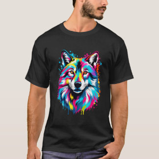 T-shirt Vibrant Ink Splatter Wolf Pop Art, gras et coloré