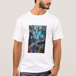 T-shirt Vibrant Neon Cyberpunk Cityscape Futuriste